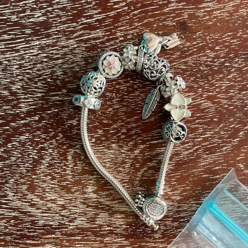 Pandora Silver and Cream Charm Bracelet